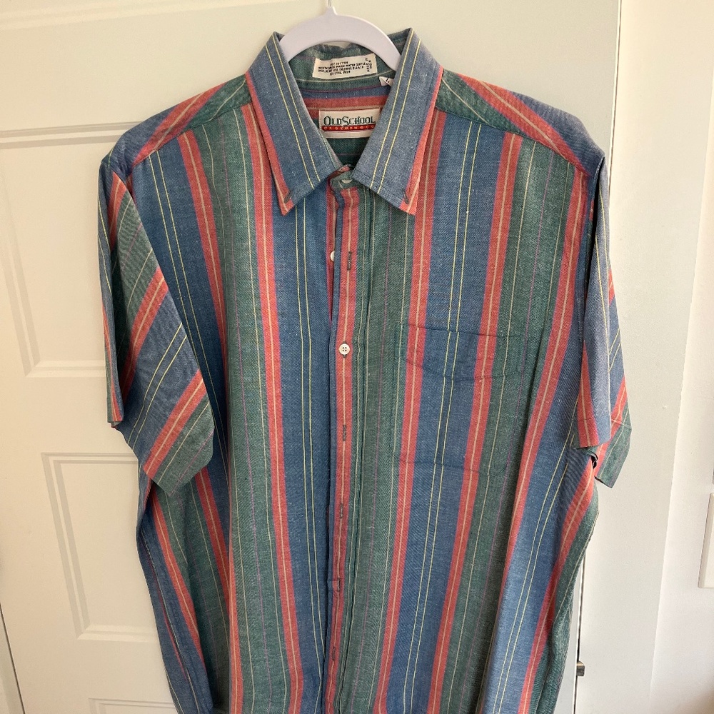 Vintage Old School Clothing Large Striped Button Down Short Sleeve